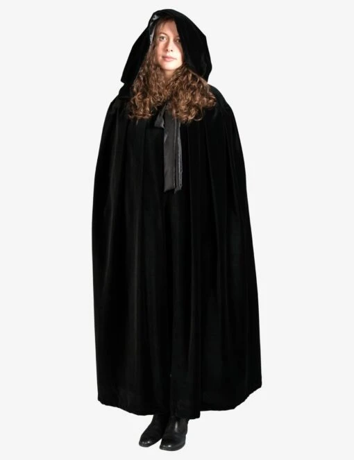 Unisex Black Cloak With Hood In Velvet