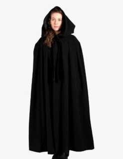 Unisex Black Cloak With Hood Pure Wool