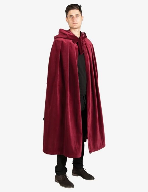 Unisex Red Cloak With Hood In Velvet